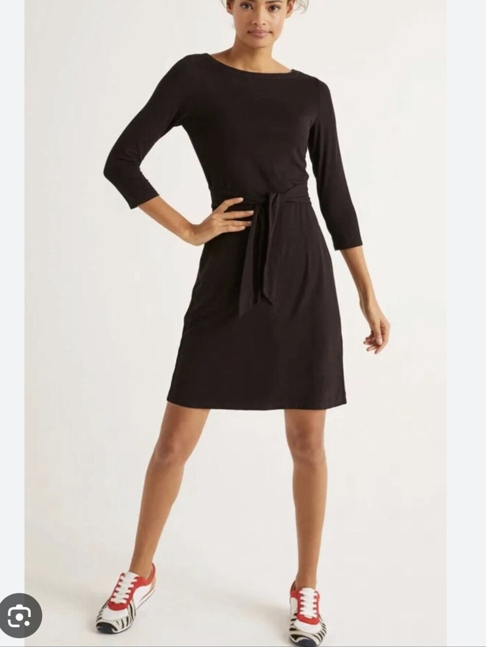 Boden Women’s Navy Sylvia Tie Jersey Knit 3/4 Sleeves Mini Tunic Dress soft 10P - Picture 3 of 11